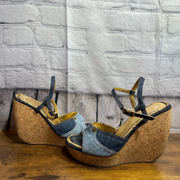 Dolce & Gabbana Vintage Blue Jean Cork Wedges size 35 - Picture 4 of 13
